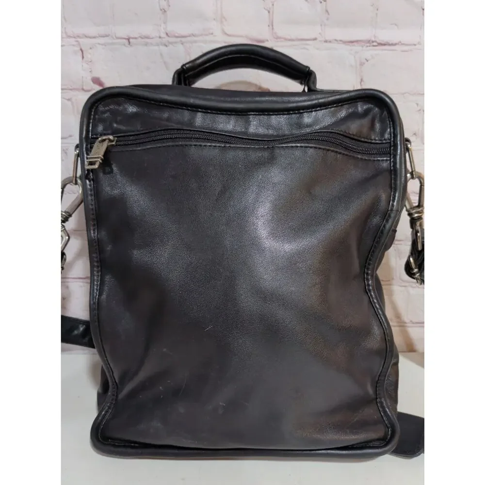 Tumi Black Leather Crossbody Travel Messenger Bag Vertical Organizer Briefcase